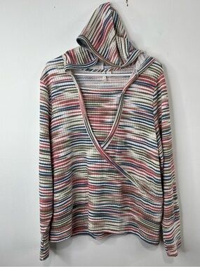 🍂✨ Cato Striped Hooded Wrap Top Size L Boho Casual ✨🍂
